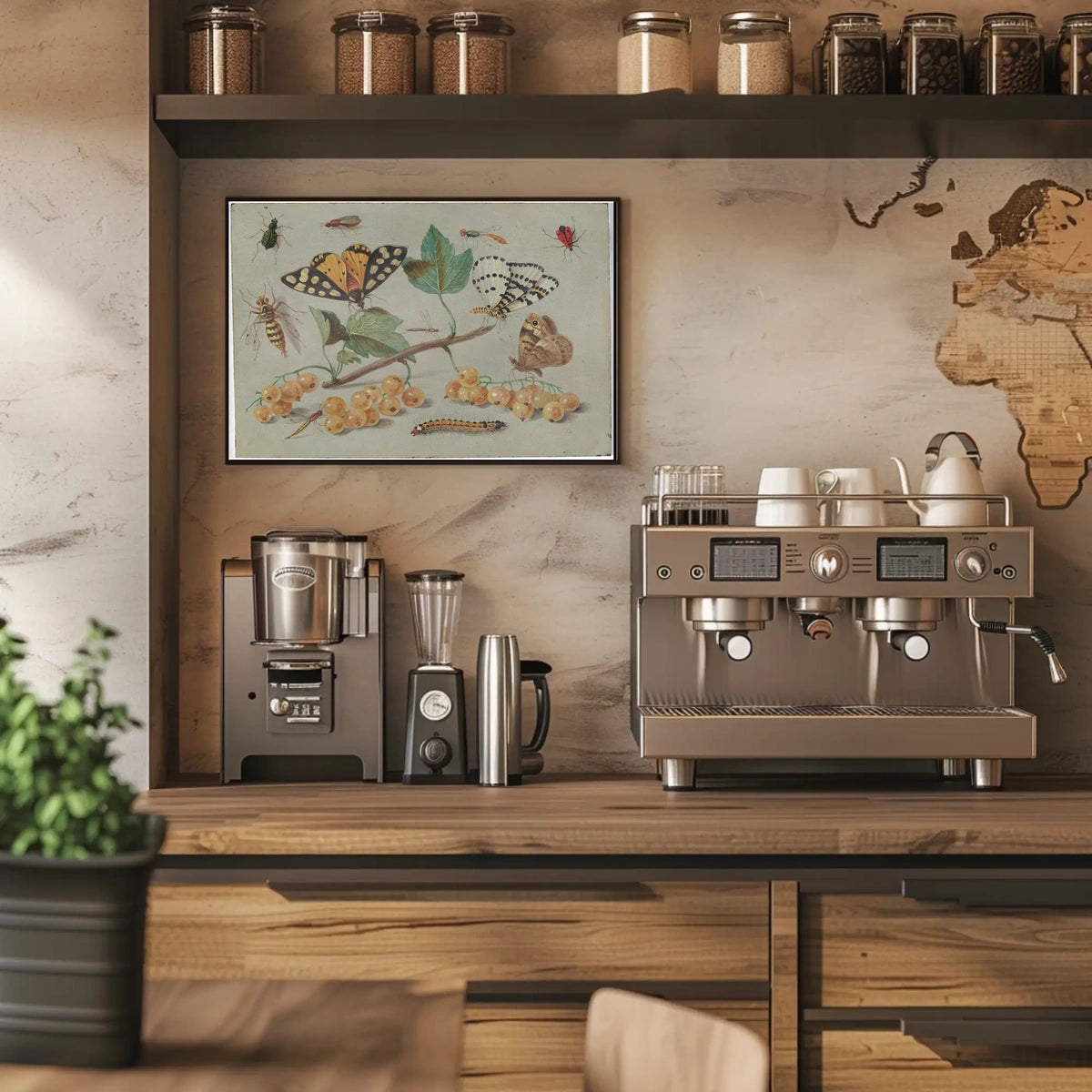 Insect and Foliage Vintage Botanical Illustration Educational Poster