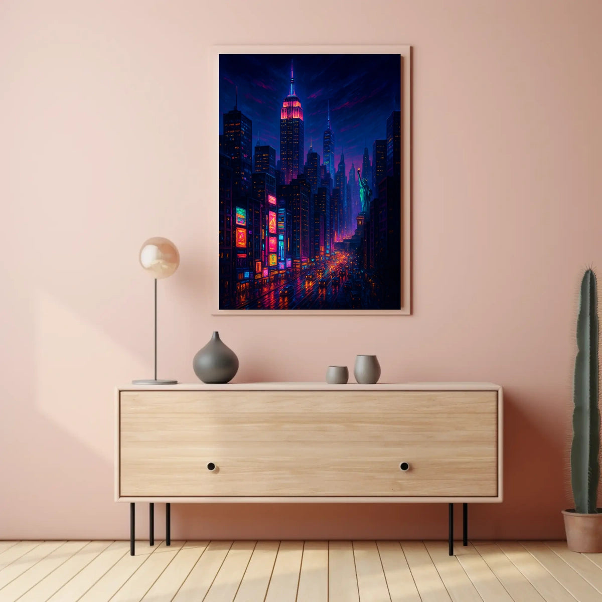 New York City Neon Cityscape Poster Modern Wall Art