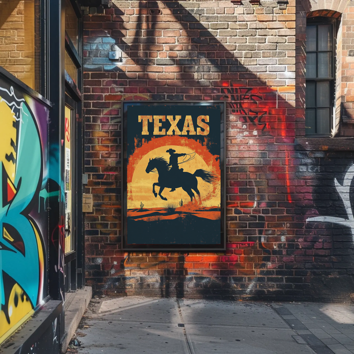 Texas Cowboy Sunset Vintage Travel Poster