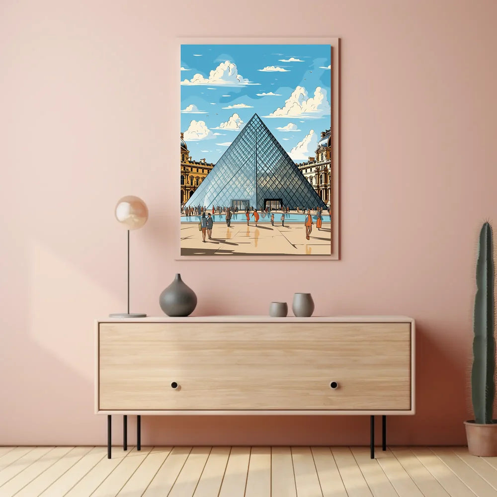 Louvre Pyramid Paris Art Poster: Modern & Vibrant