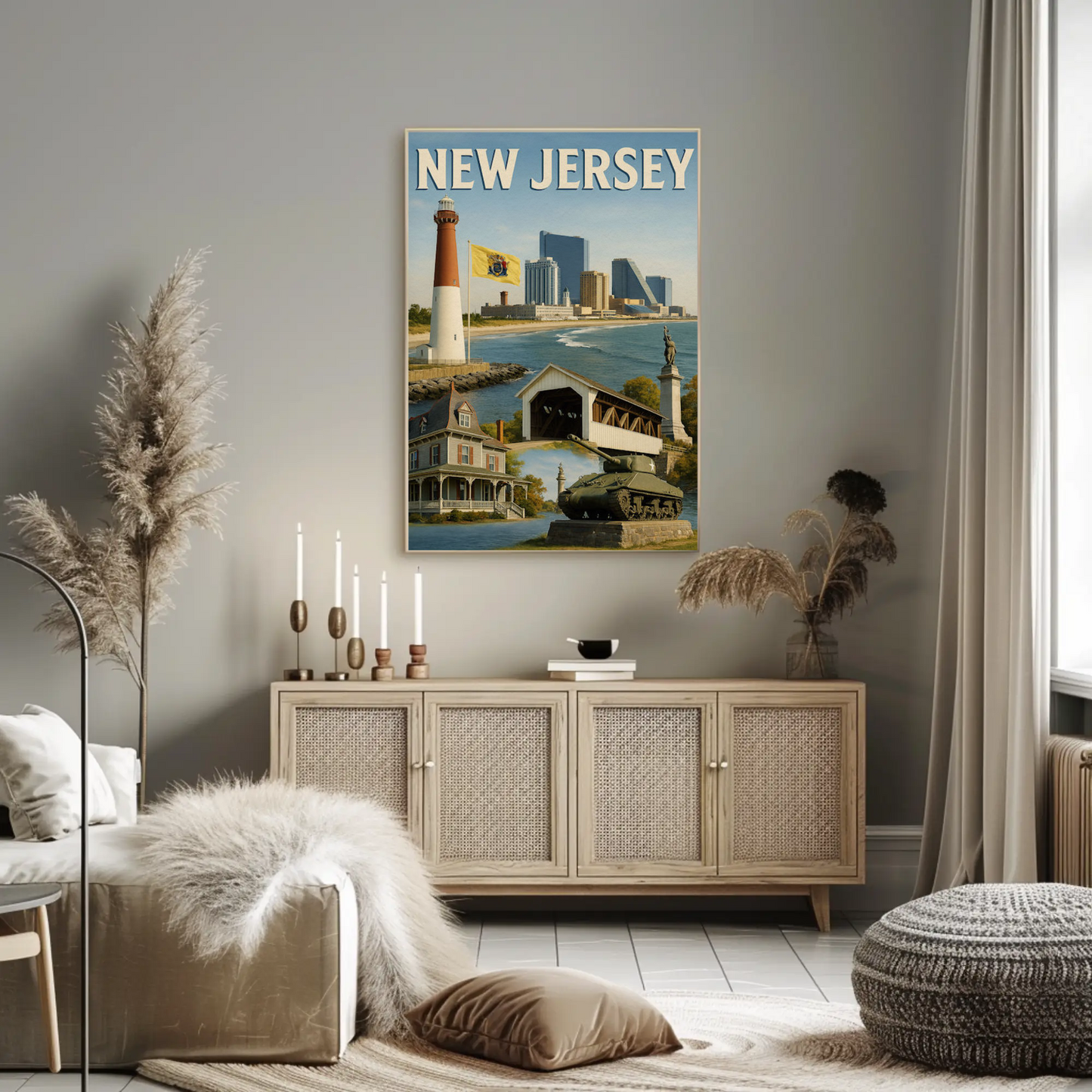 New Jersey Coastal Attractions Lighthouses Boardwalk Travel Poster Travel Poster