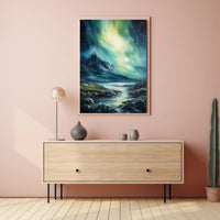 Northern Lights Over Majestic Mountains Poster