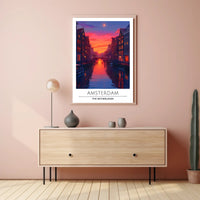 Amsterdam Canal at Sunset Vibrant Travel Poster