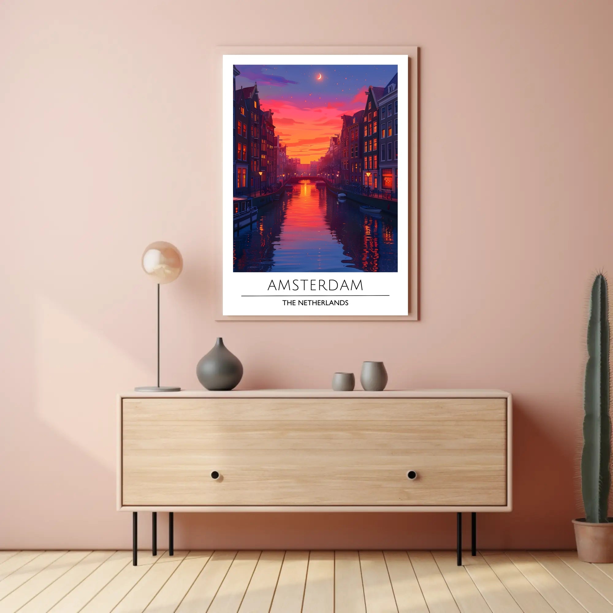 Amsterdam Canal at Sunset Vibrant Travel Poster