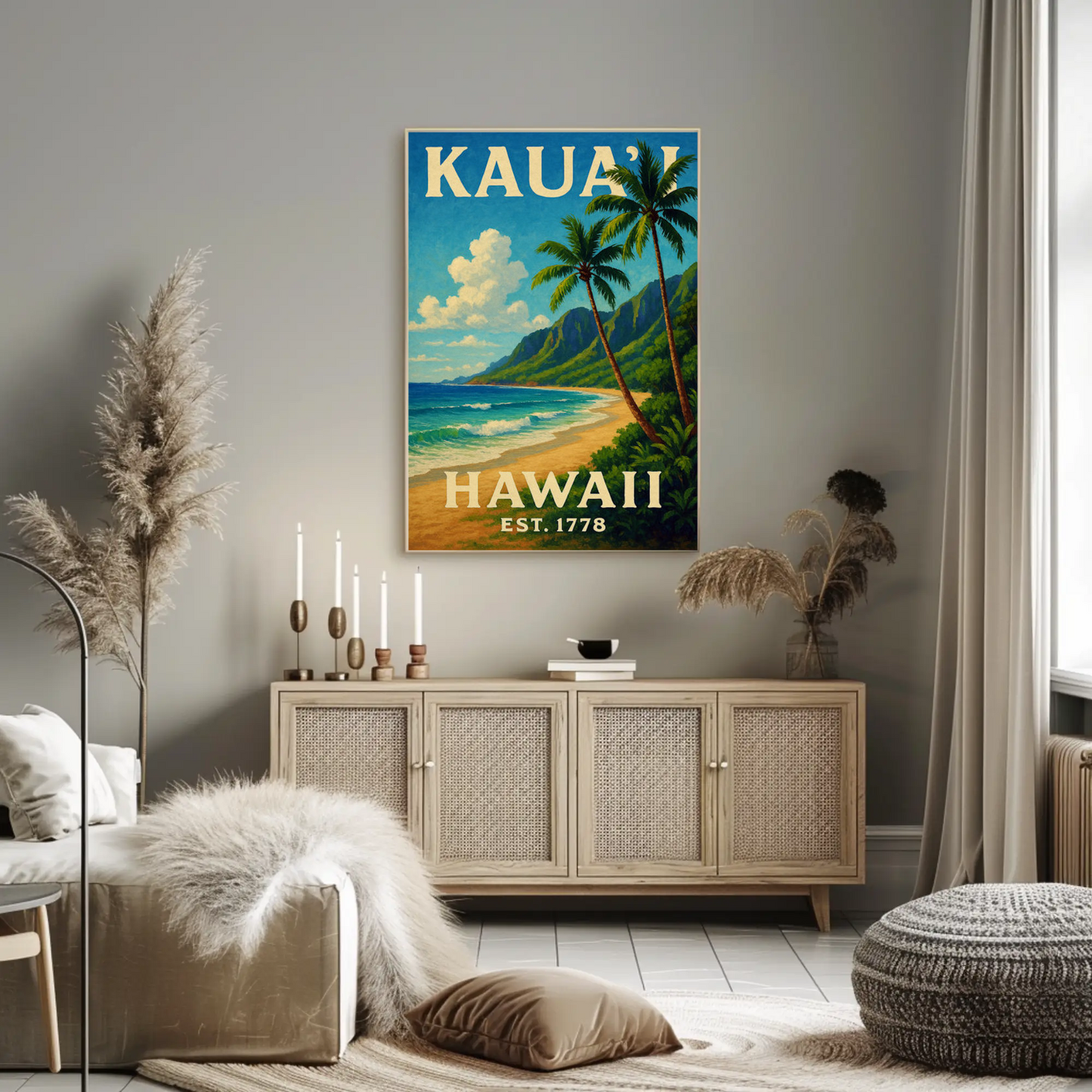 Kauai Hawaii Beach Palm Trees Ocean Sunset Poster Poster