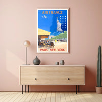 Air France Travel Poster Vintage Paris New York Wall Art