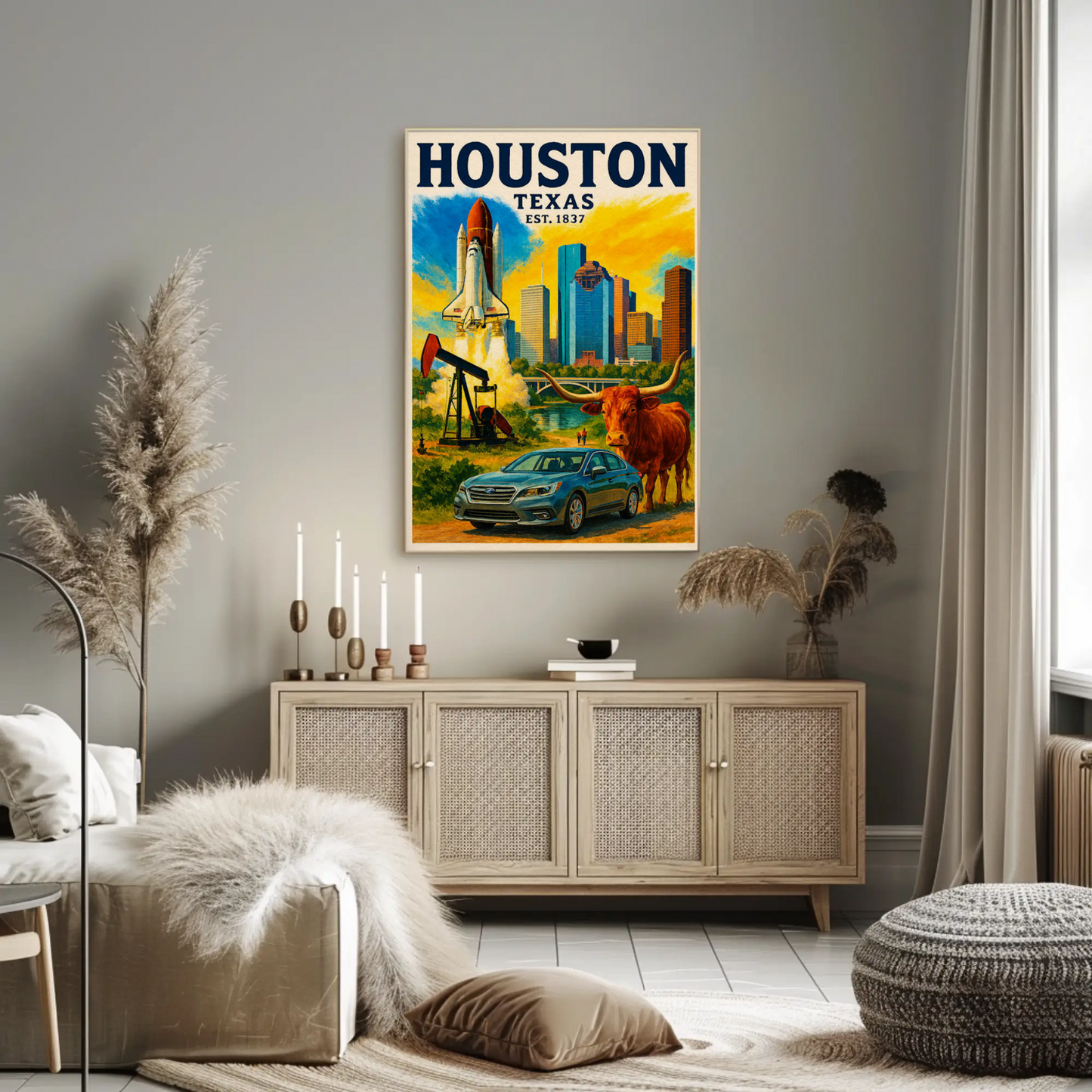 Houston Texas Longhorn Space Skyline Art Poster