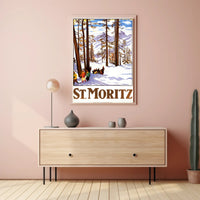 Vintage Alpine Travel Poster: St. Moritz Winter Wonderland PosterGoat