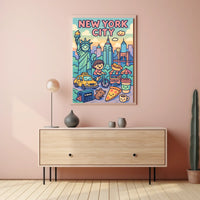 New York City Whimsical Cartoon Poster Modern Wall Art