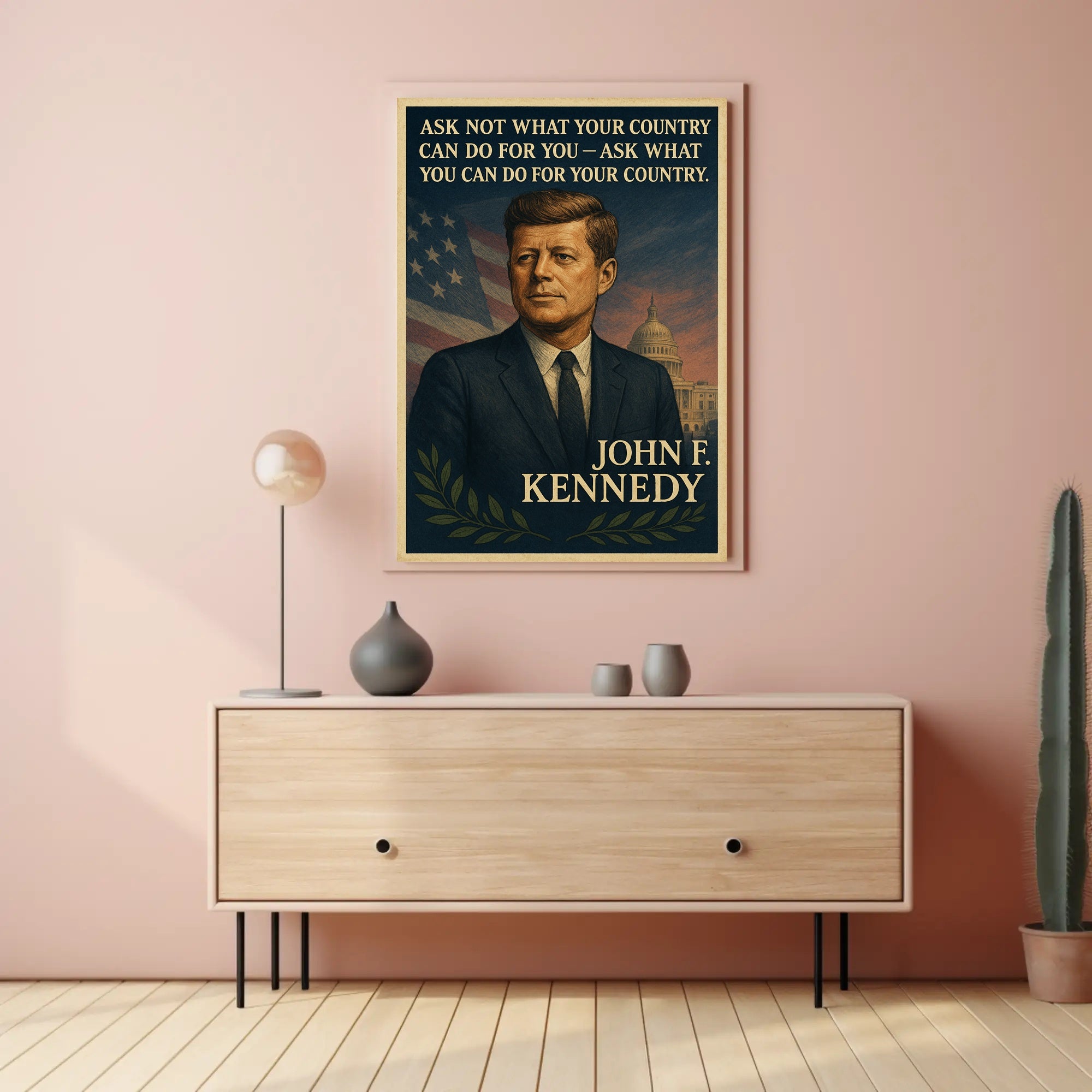 JFK Inspirational Patriotic Poster: Vintage Presidential Art