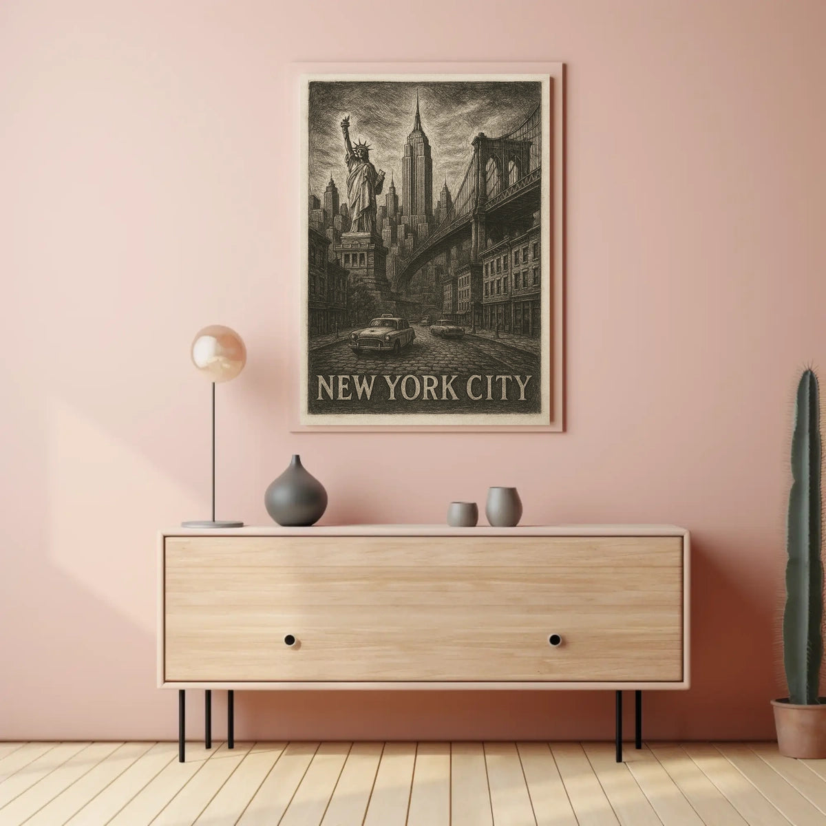 New York City Iconic Landmarks Poster Vintage Wall Art