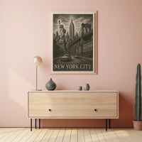New York City Iconic Landmarks Poster Vintage Wall Art