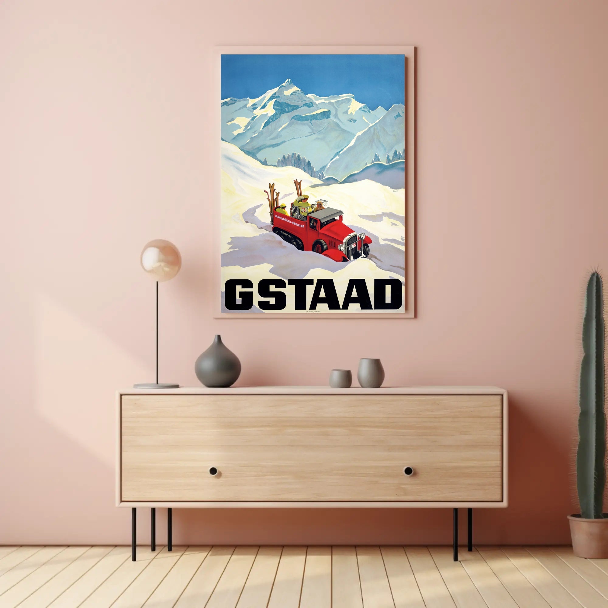 Vintage Winter Adventure in Gstaad Travel Poster PosterGoat
