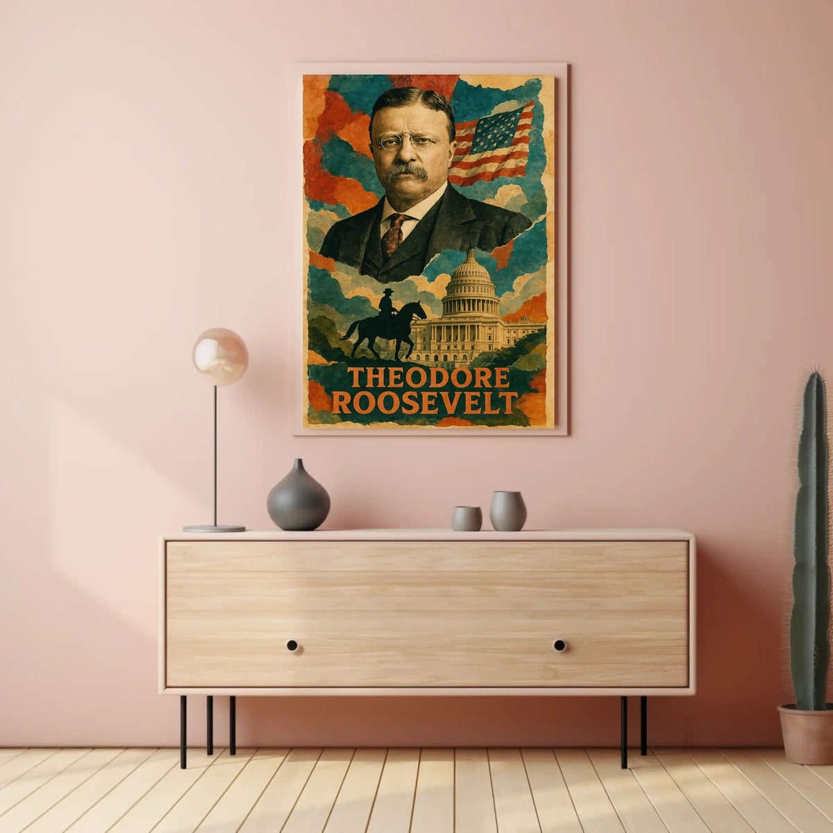 Theodore Roosevelt 26th President of the United States Layered Digital Collage Poster