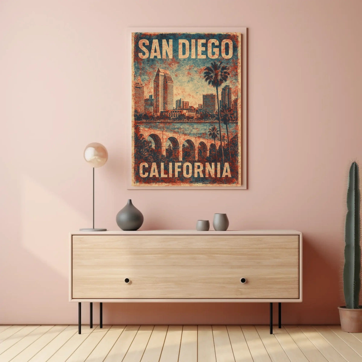 San Diego Skyline Art Deco Vintage Travel Collectors Poster