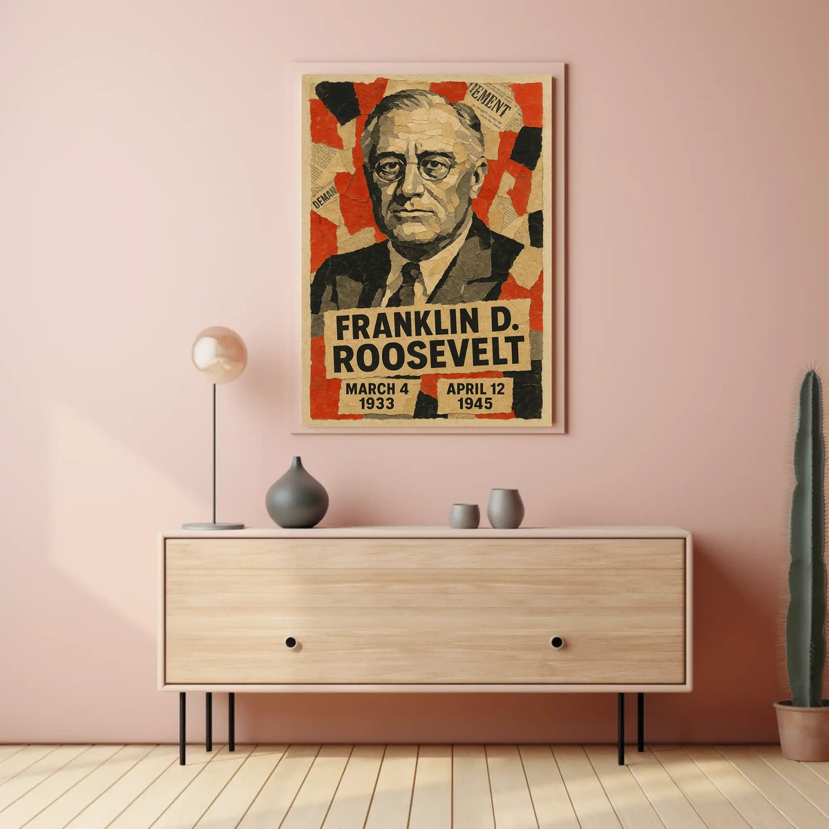 Franklin D. Roosevelt 32nd President of the United States Layered paper Collage Poster