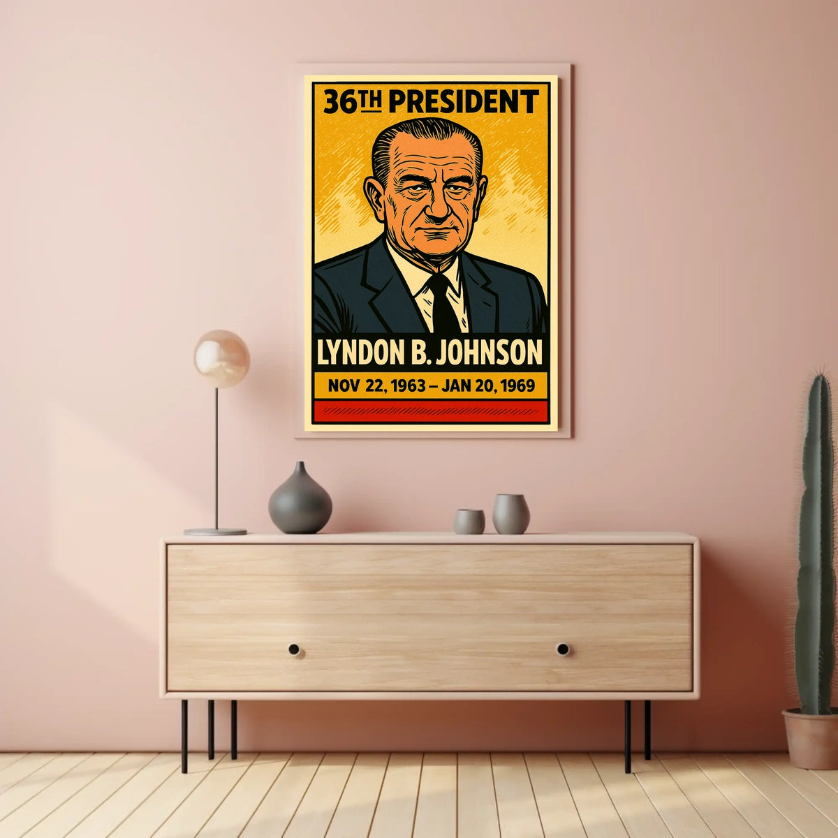 Lyndon B. Johnson 36th President of the United States Inked Comic Style Poster