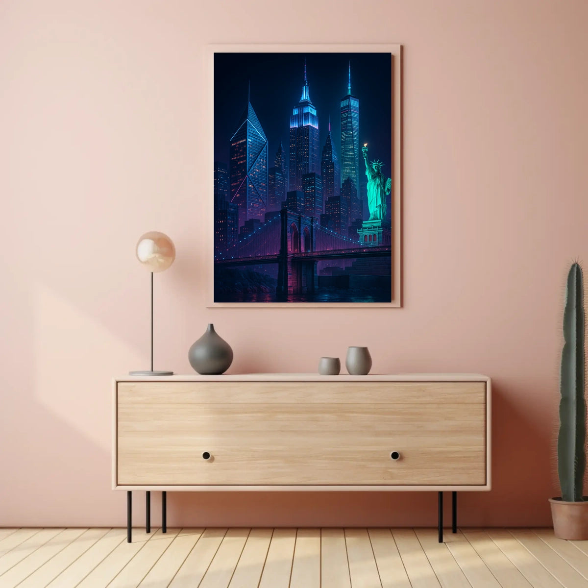 New York City Cyberpunk Skyline Poster Abstract Wall Art