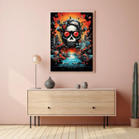 Psychedelic Skull with Industrial Chaos Abstract Artistic Poster