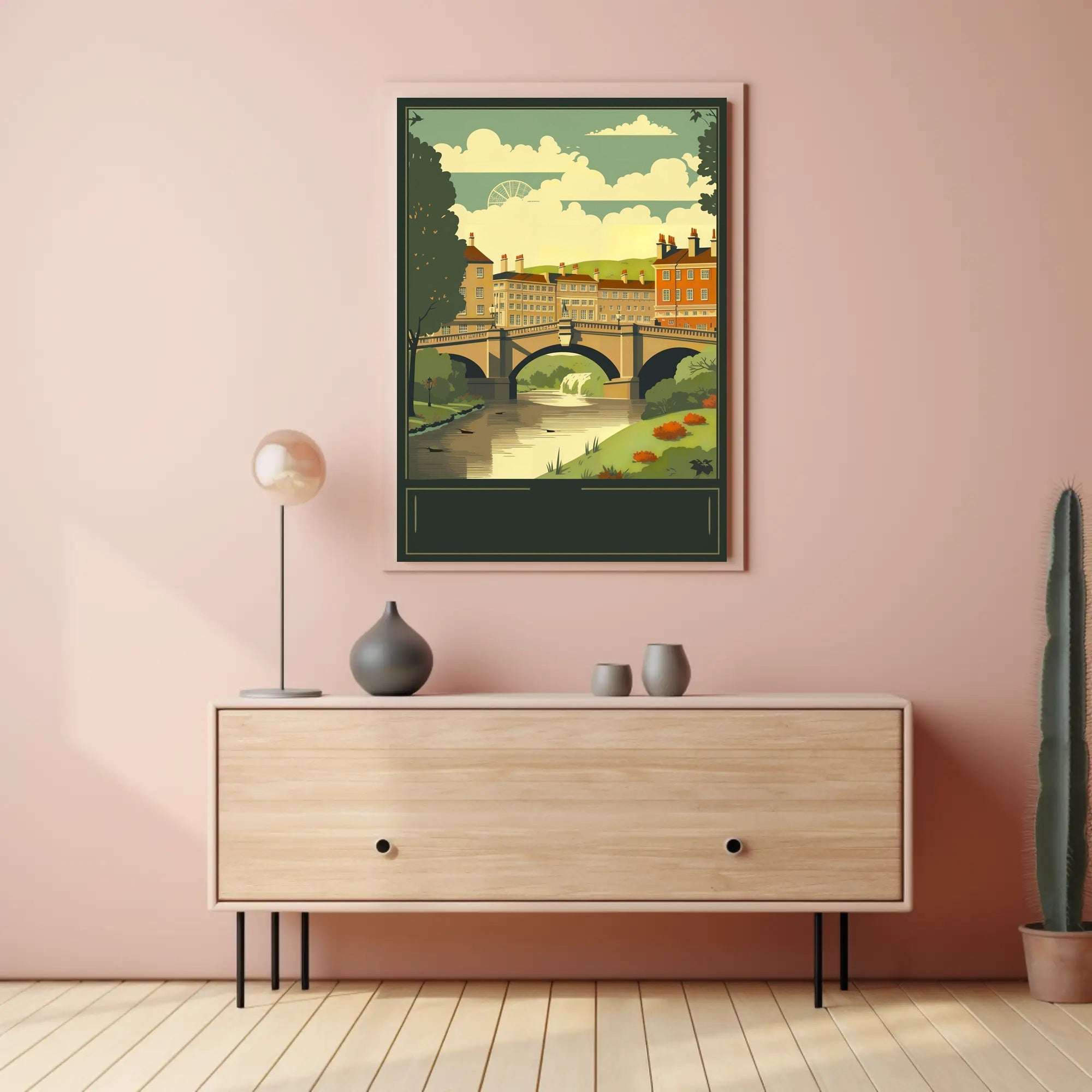 Serene Riverside Townscape Poster