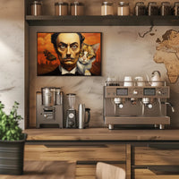 Surreal Urban Portrait with Man and Cat – Artistic Poster