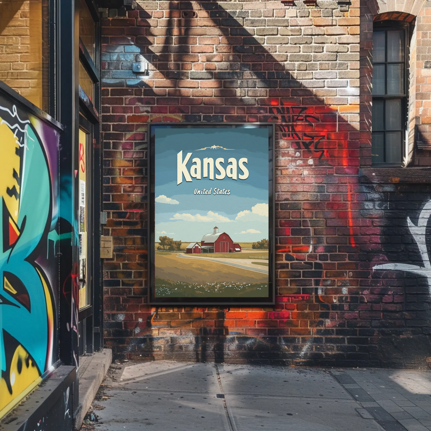 Kansas Farmstead Flat Design Vintage Poster