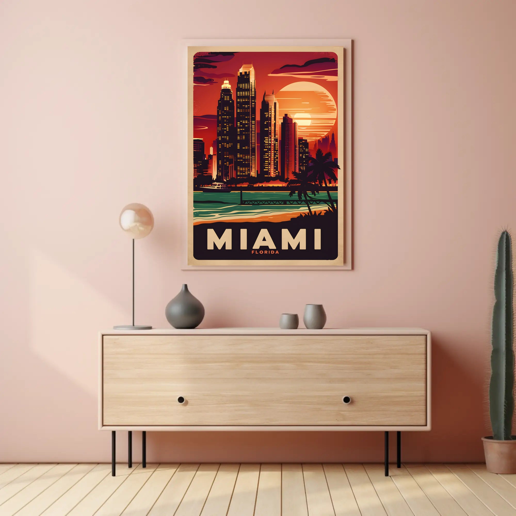 Miami Sunset Skyline Poster
