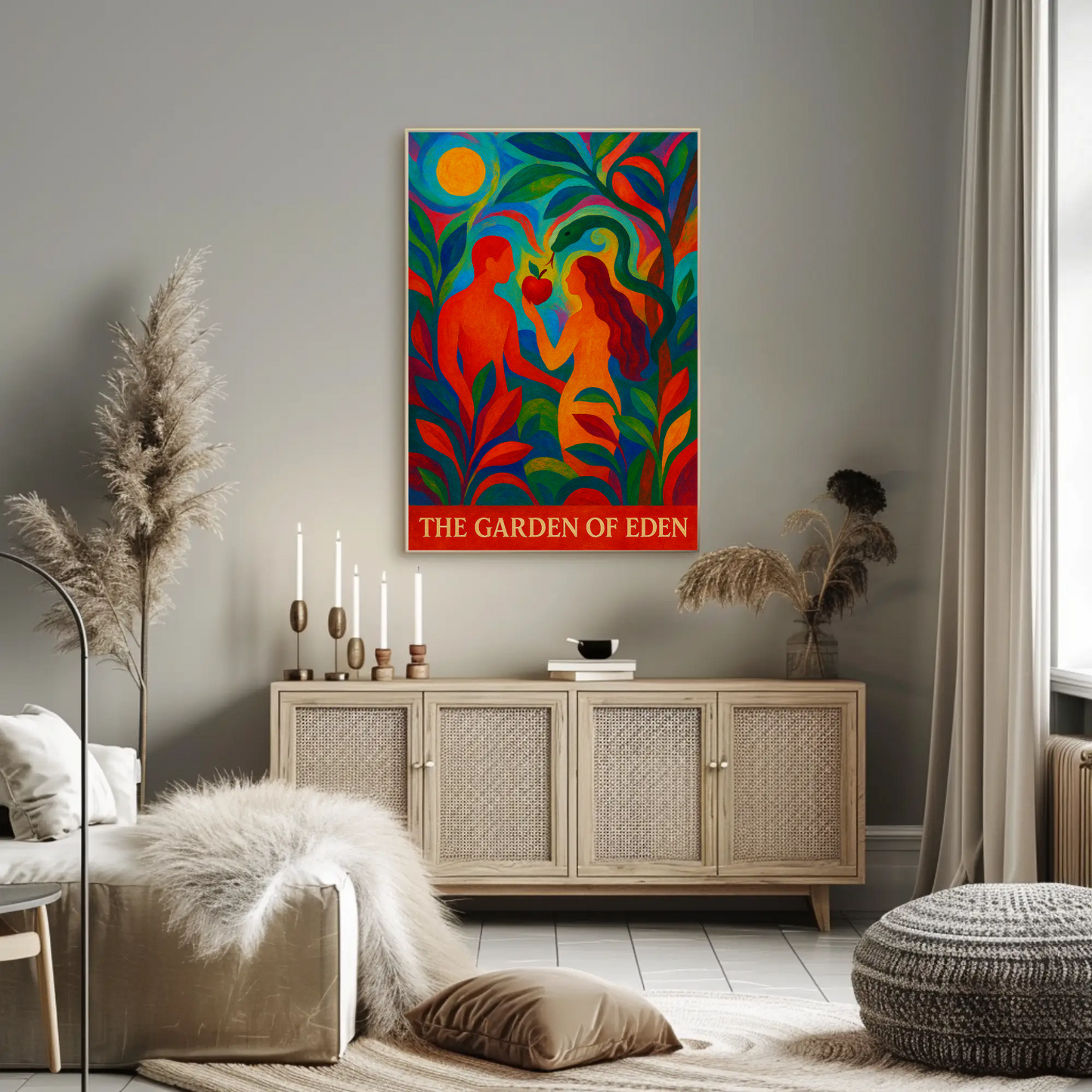 Garden Of Eden Abstract Adam Eve Colorful Poster