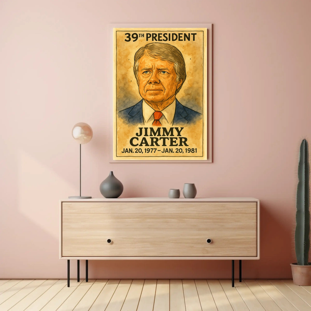Jimmy Carter 39th President of the United States Exaggerated Cartoon Sketch Poster