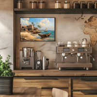 Serene Coastal Village Vintage Art Poster