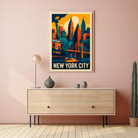 New York City Landmarks Vibrant Poster Modern Wall Art