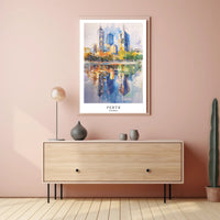 Perth Skyline Watercolor Travel Poster PosterGoat