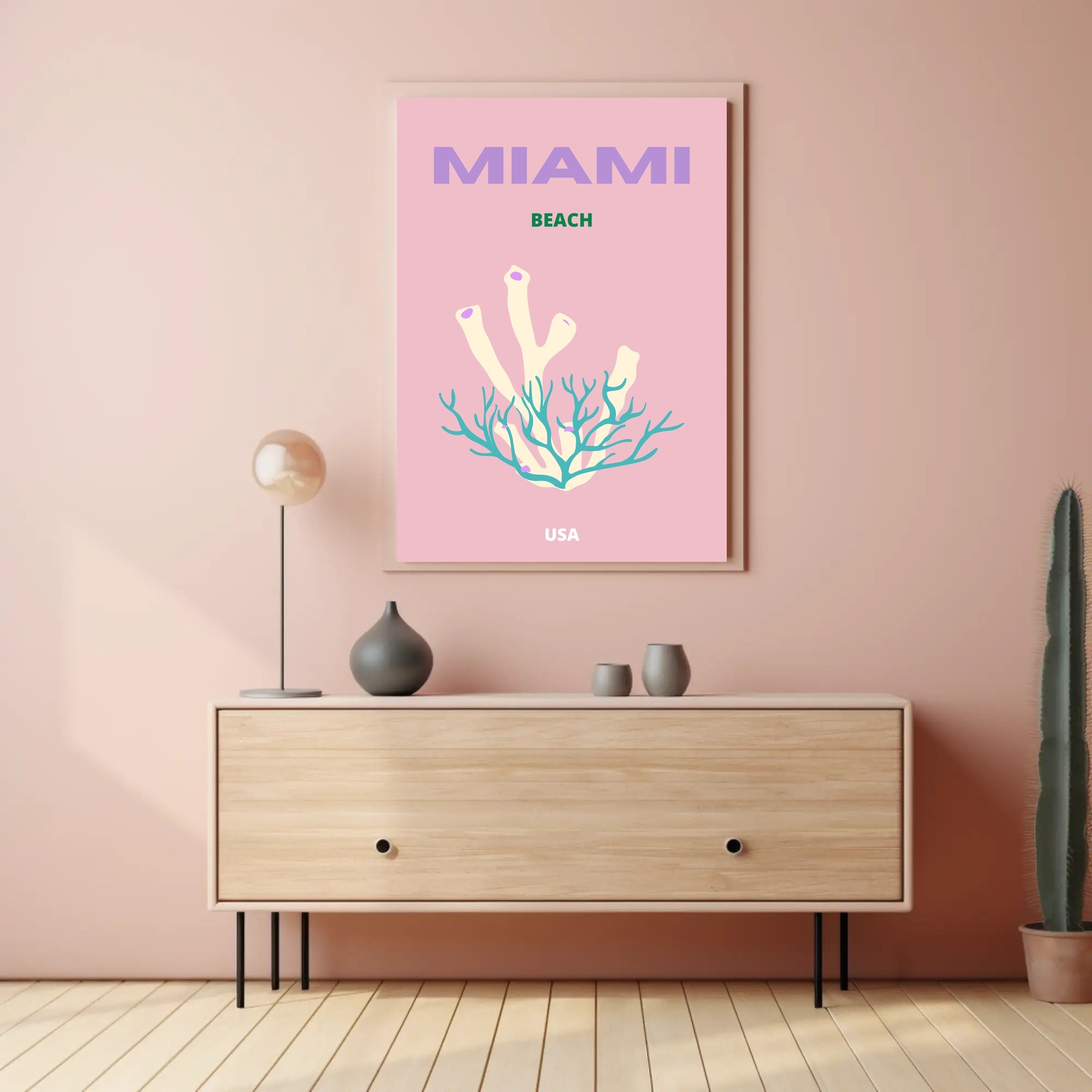 Miami Beach Coral Fantasy Travel Poster PosterGoat