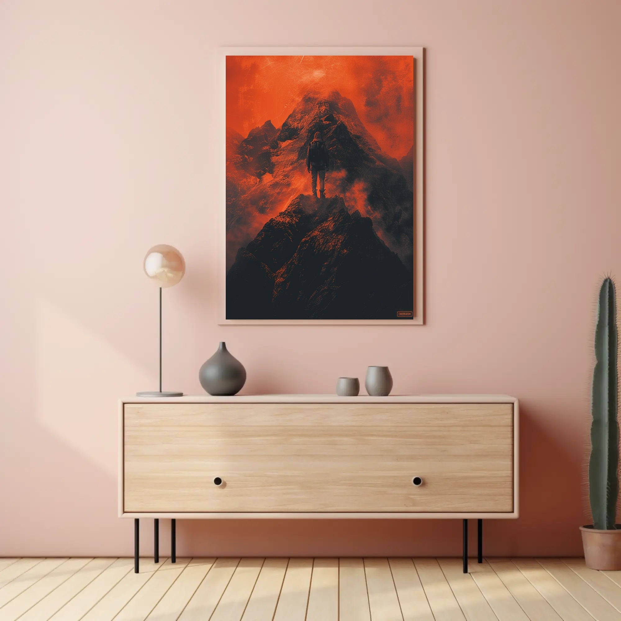 Adventurous Solitude on Mountain Peak: Abstract or Artistic Poster PosterGoat