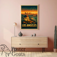 Los Angeles Landmarks Vintage Urban Cityscape Travel Poster