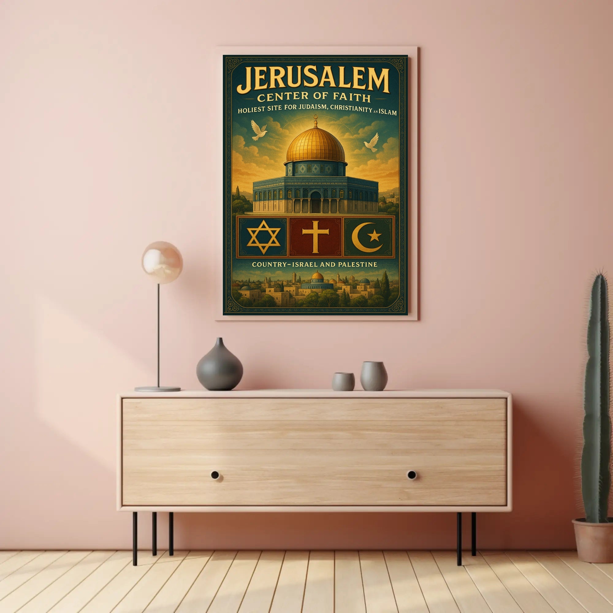 Jerusalem Peaceful Harmony Vintage Cultural or Heritage Poster
