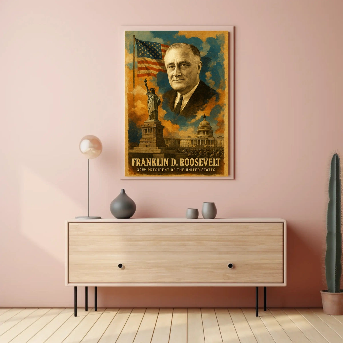 Franklin D. Roosevelt 32nd President of the United States Layered Digital Collage Poster