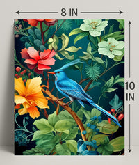 Tropical Bird and Flowers Vibrant Art Animal Poster