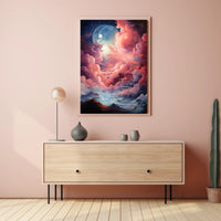 Dreamlike Dual-Moon Landscape Futuristic Sci-Fi Poster