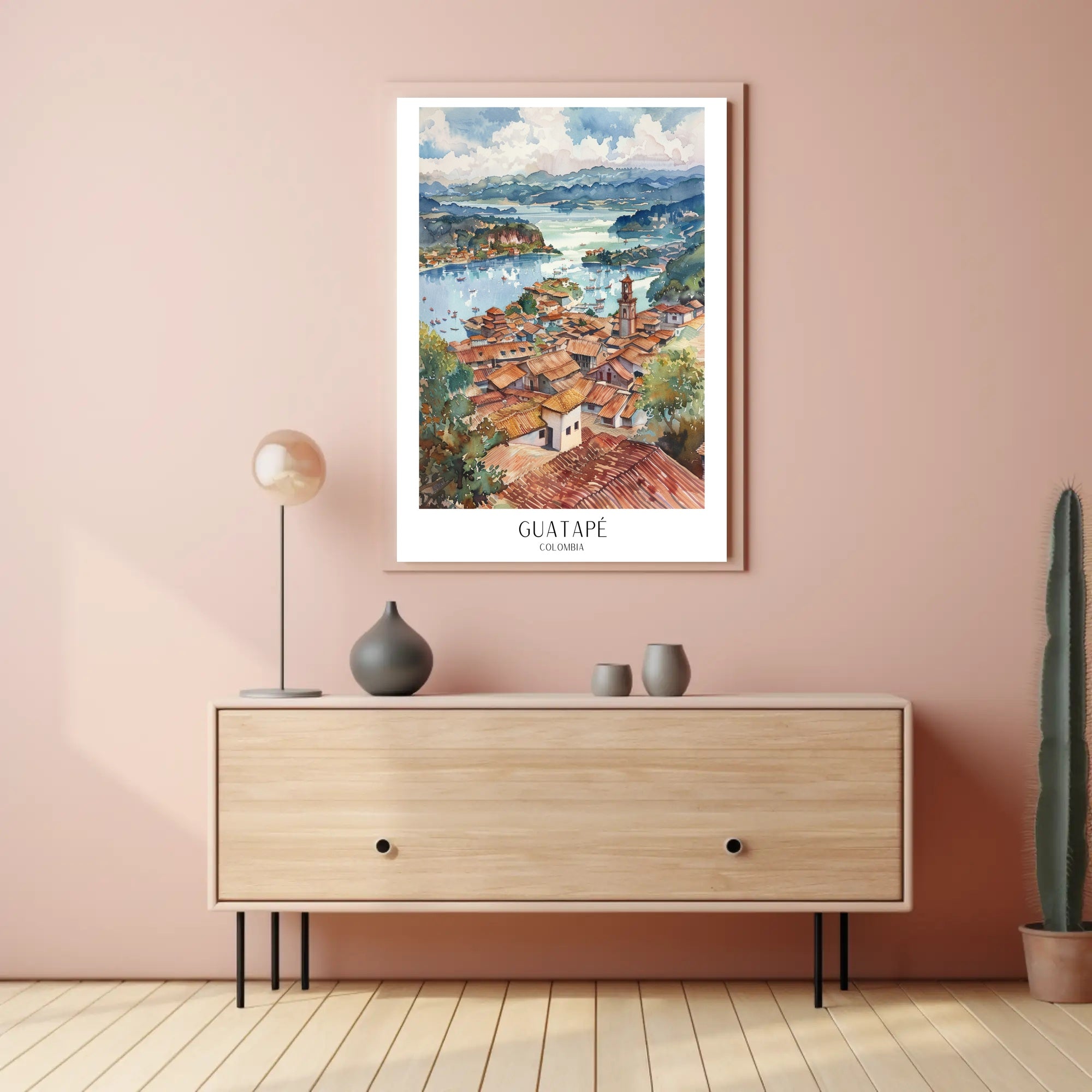 Guatapé Colombia Watercolor Scenic Travel Poster PosterGoat
