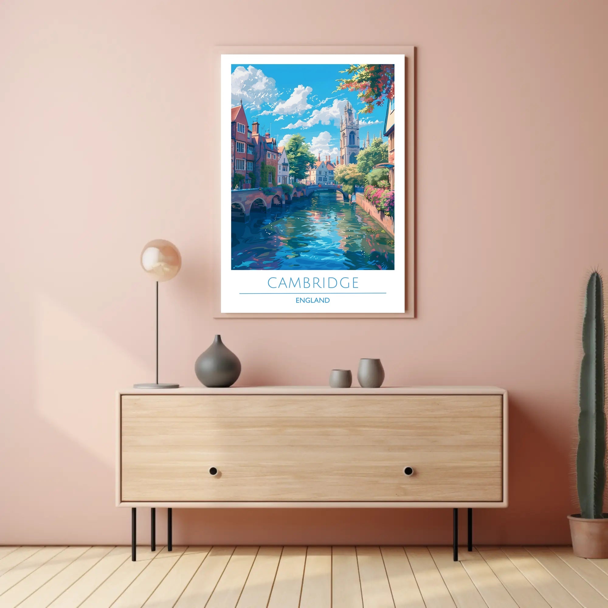 Cambridge Charm: Idyllic Canal Cityscape Travel Poster