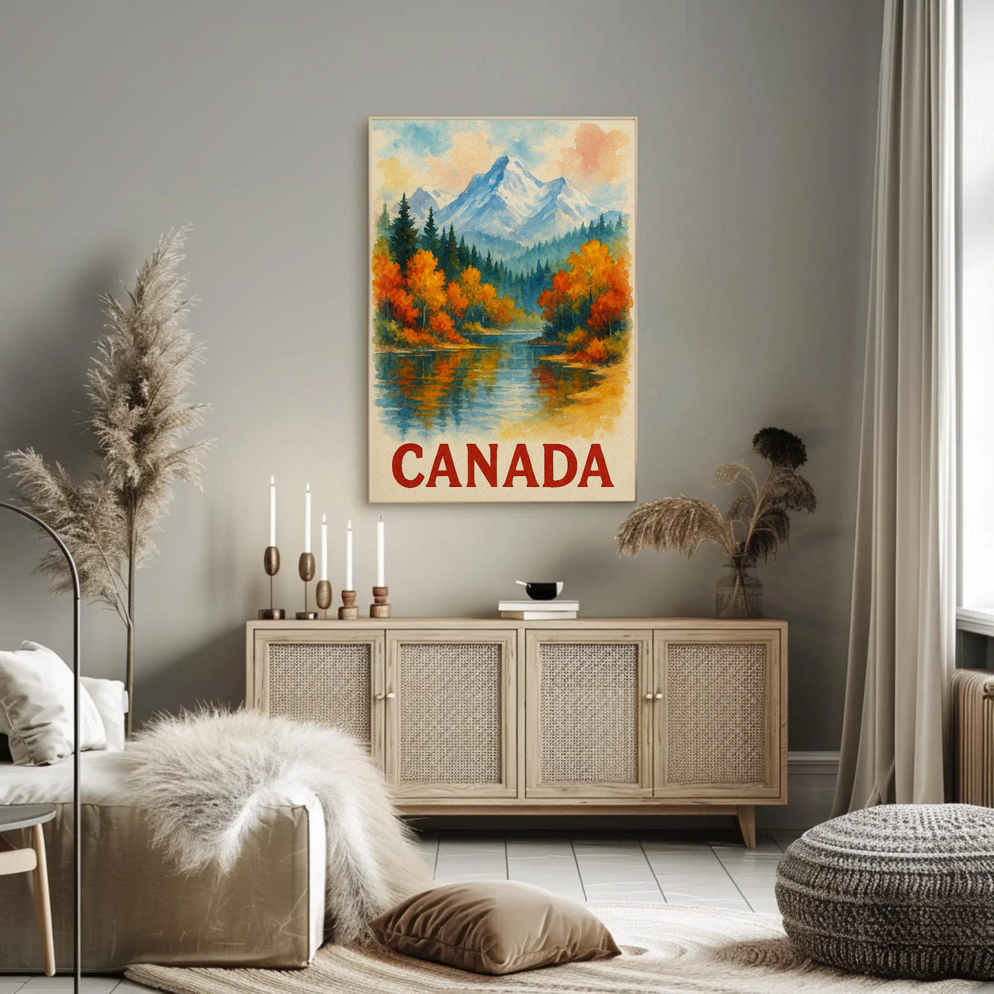 Canada Autumn Lake Mountains Travel Poster