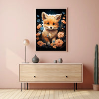 Enchanted Fox Blooming Forest Whimsical Nature Lovers Art Inspiring Spring Scene Colorful Blooms Poster