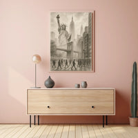 Surreal New York City Illustration Poster Vintage Wall Art