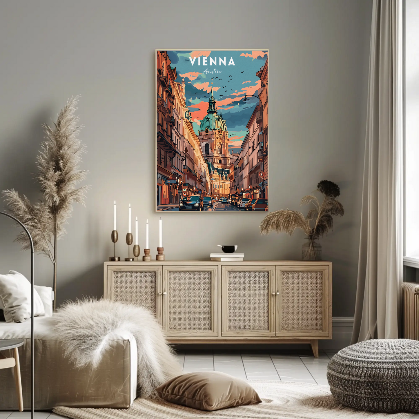 Vienna Cathedral Sunset Travel Poster
