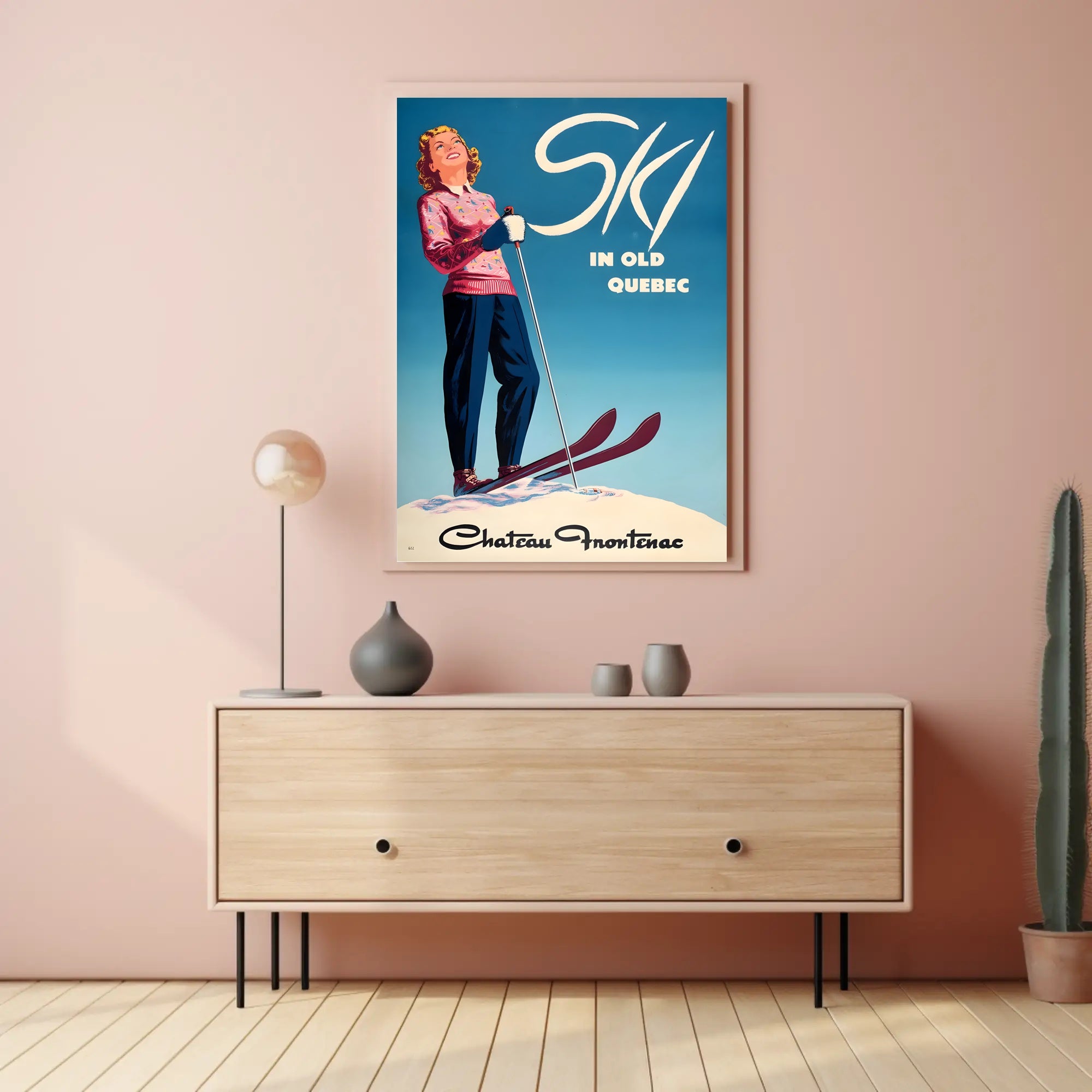 Ski in Old Quebec Vintage Travel Poster PosterGoat