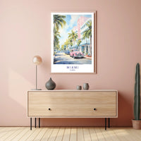 Miami Vintage Cars Street Scene Travel Poster PosterGoat