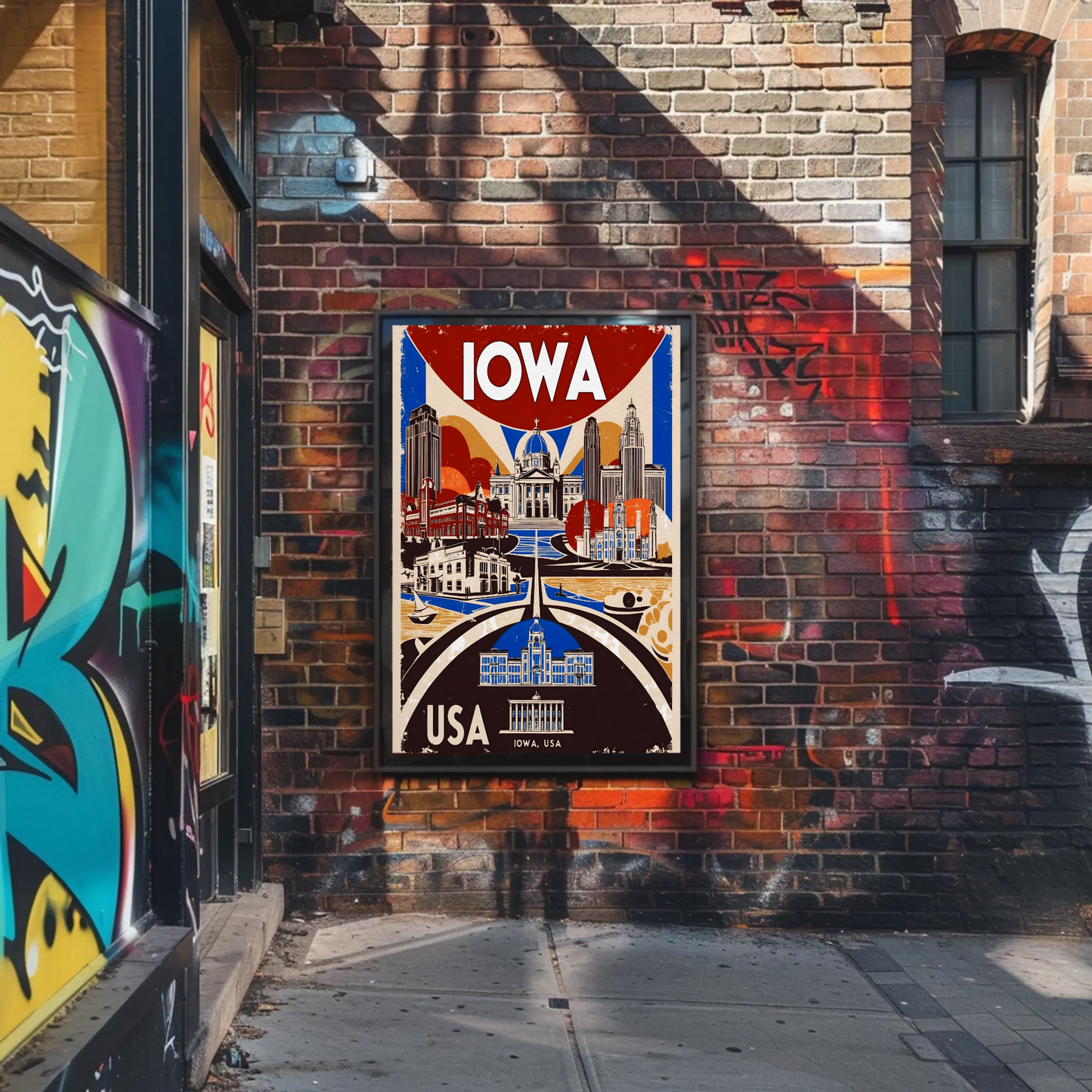 Iowa USA Civic Dome And Skyline Vintage Maroon Travel Poster