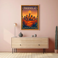 Phoenix Cityscape Vintage Travel Art Poster