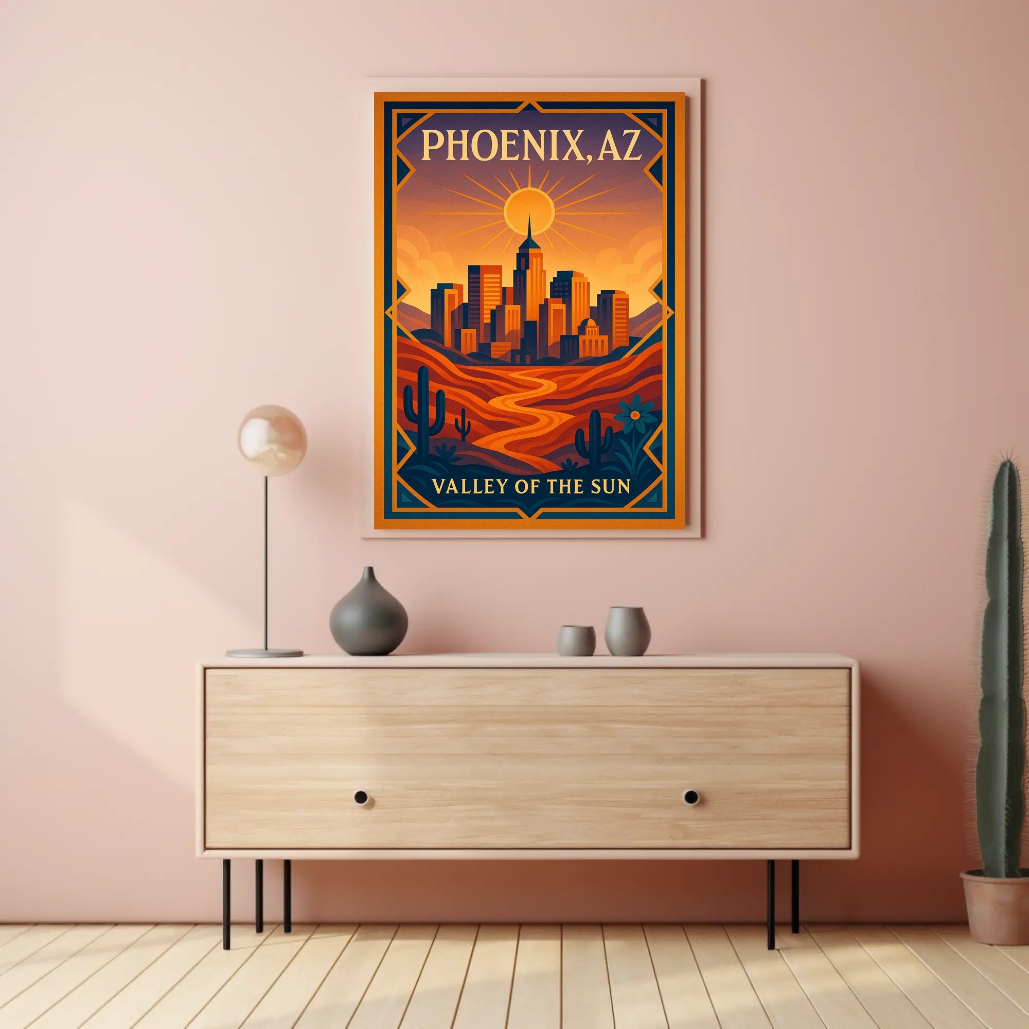 Phoenix Cityscape Vintage Travel Art Poster